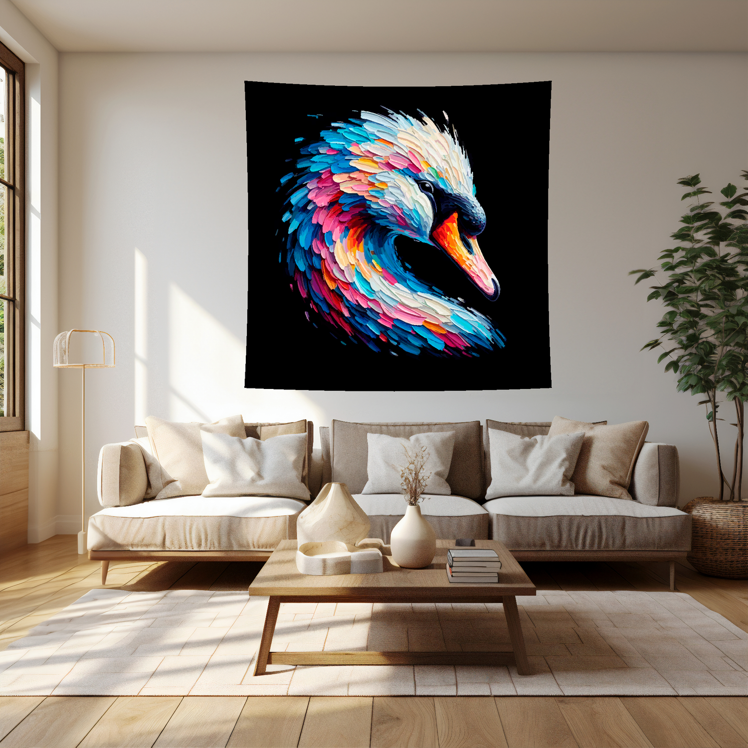 Collection of large art blankets featuring detailed and colourful bird portraits. Great for filling big wall spaces.