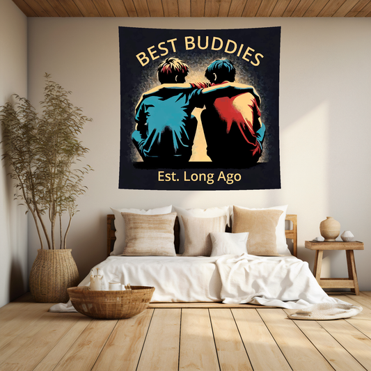 Large Art Blanket featuring two young boys sitting together. 1.5 metres by 1.5 metres, perfect for adding a touch of childhood memories to your home.