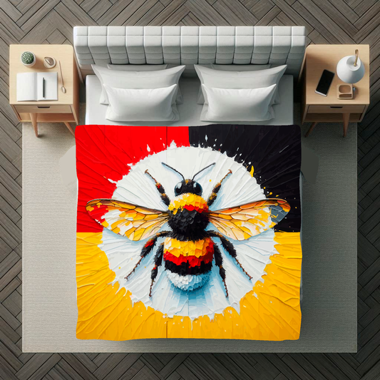 A vibrant 150cm x 150cm large art blanket featuring a colourful themed design inspired by Brentford football team. Perfect for football fans to add a touch of team pride and warmth to their home.