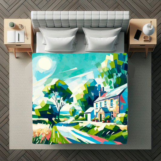 Abstract art blanket featuring a captivating country lane scene. 1.5 metres by 1.5 metres, perfect for adding a touch of elegance and tranquillity to any big wall space.