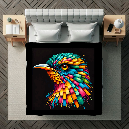 Large art blanket featuring a detailed and colourful bird portrait of a Cuckoo. Measuring 1.5 metres by 1.5 metres, perfect for adding natural beauty and elegance to any big wall space.