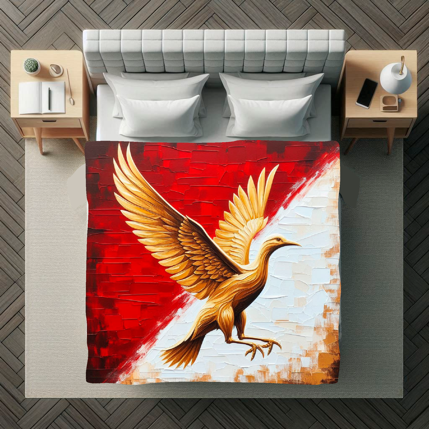 A vibrant 150cm x 150cm large art blanket featuring a colourful themed design inspired by Liverpool football team. Perfect for football fans to add a touch of team pride and warmth to their home.