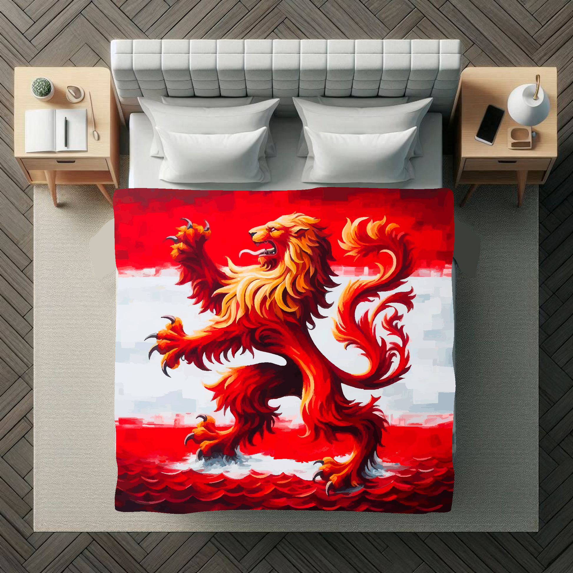 A vibrant 150cm x 150cm large art blanket featuring a colourful themed design inspired by Middlesbrough football team. Perfect for football fans to add a touch of team pride and warmth to their home.