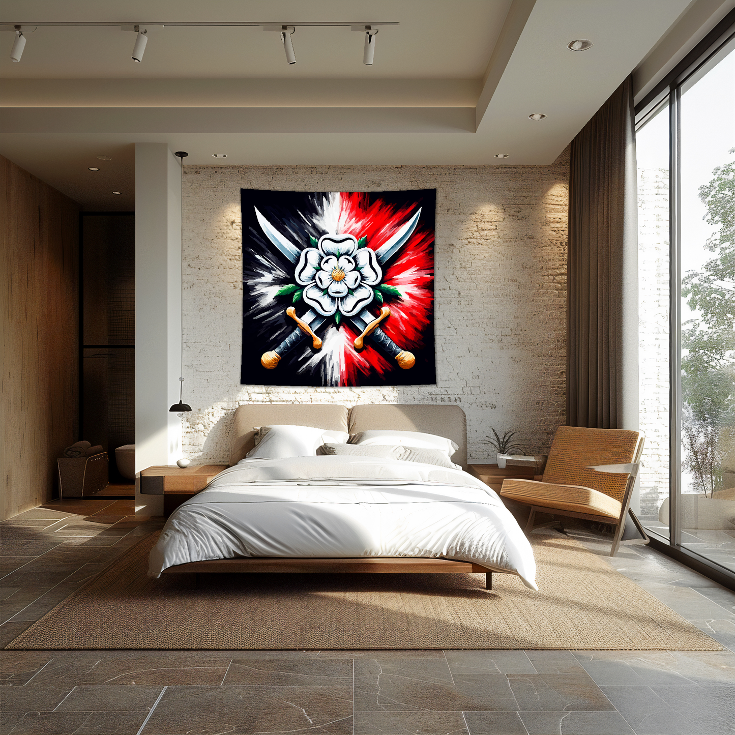 A vibrant 150cm x 150cm large art blanket featuring a colourful themed design inspired by Sheffield United football team. Perfect for football fans to add a touch of team pride and warmth to their home.