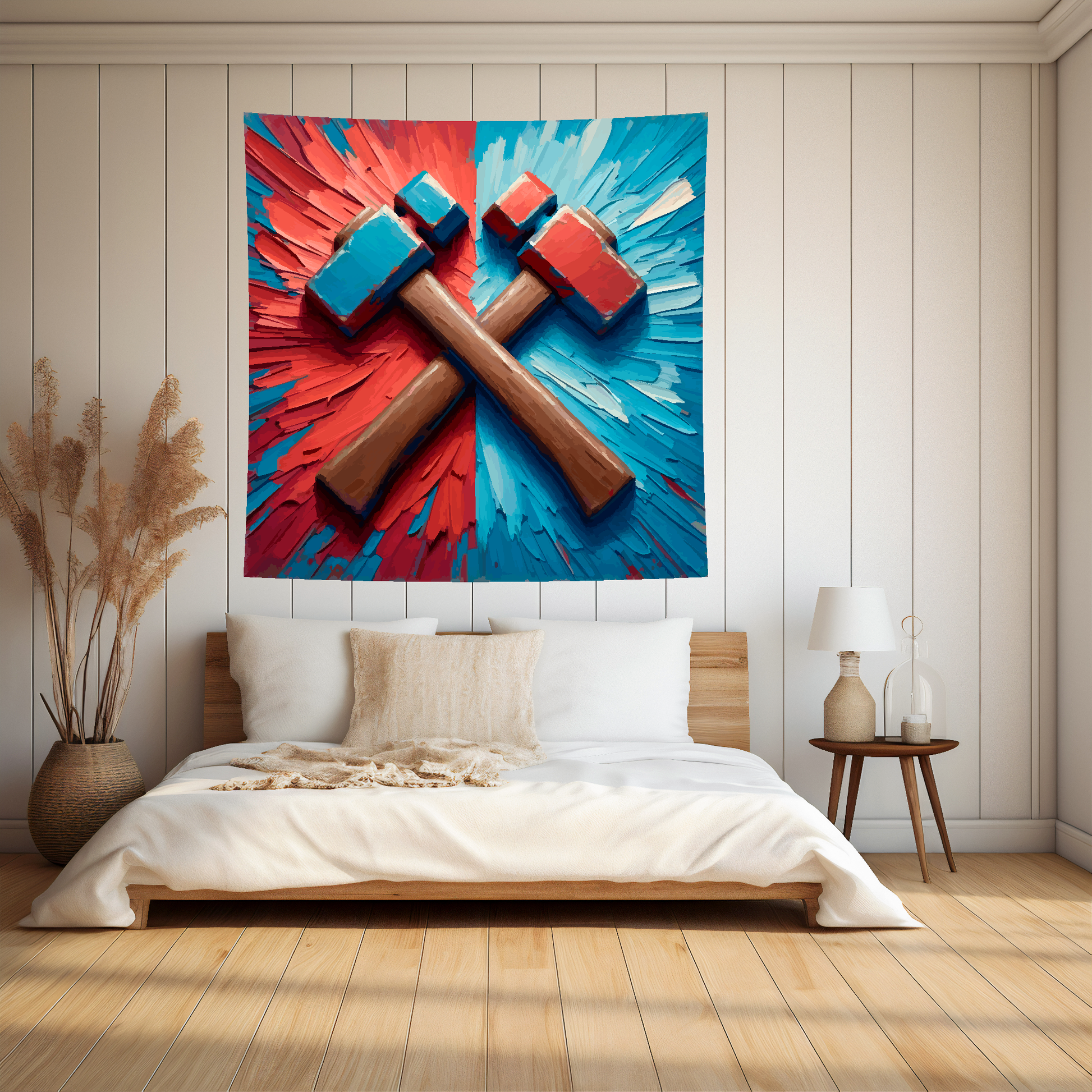 A vibrant 150cm x 150cm large art blanket featuring a colourful themed design inspired by West Ham United football team. Perfect for football fans to add a touch of team pride and warmth to their home.