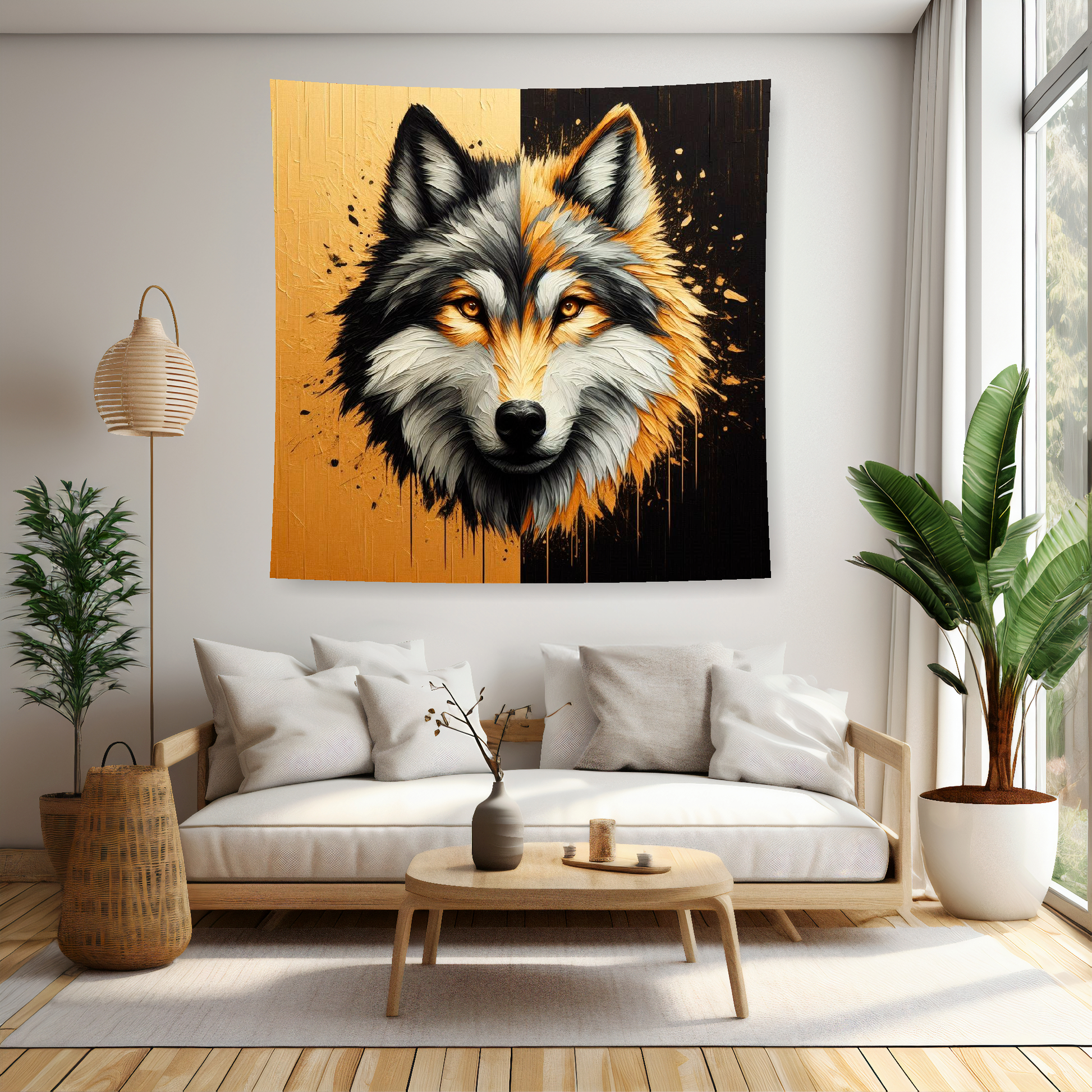 A vibrant 150cm x 150cm large art blanket featuring a colourful themed design inspired by Wolves football team. Perfect for football fans to add a touch of team pride and warmth to their home.